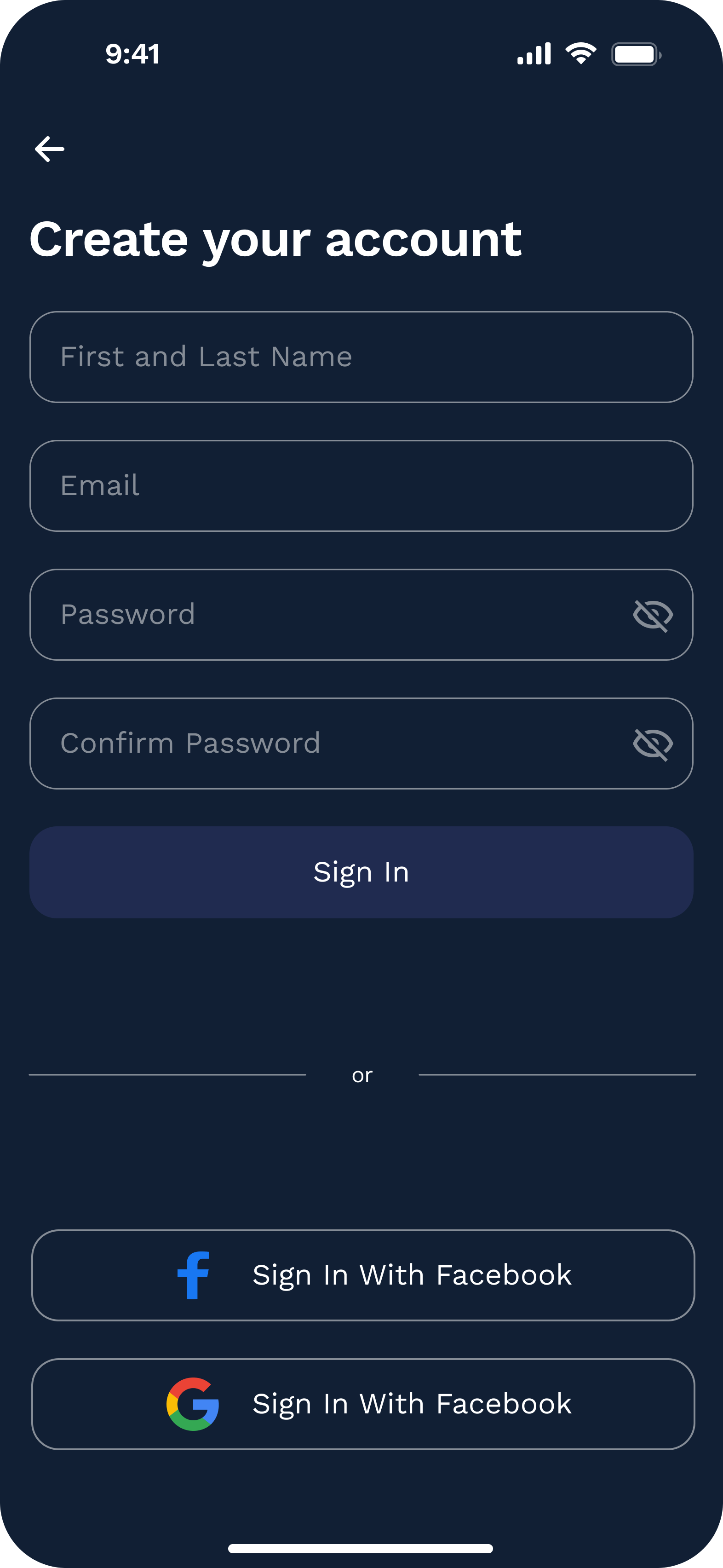 Create Account Empty