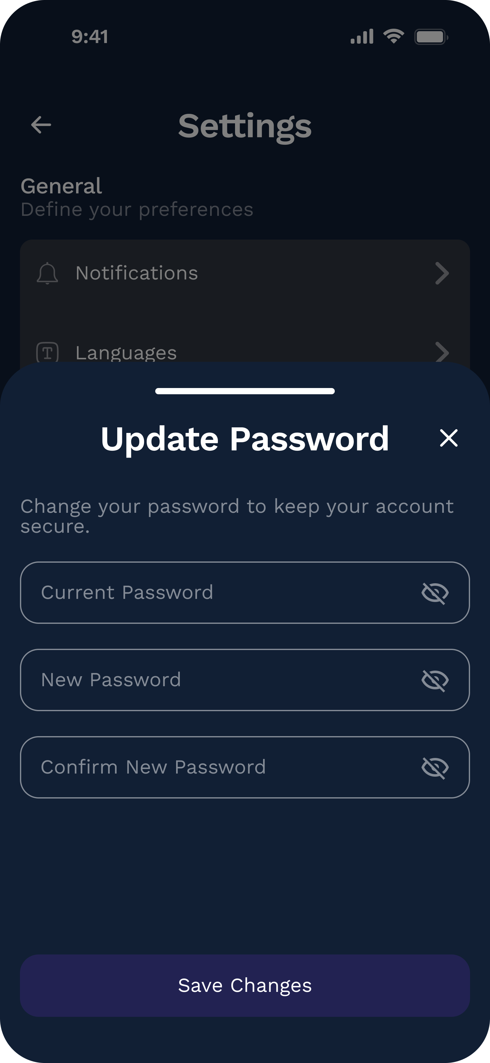 Update Password Empty Modal