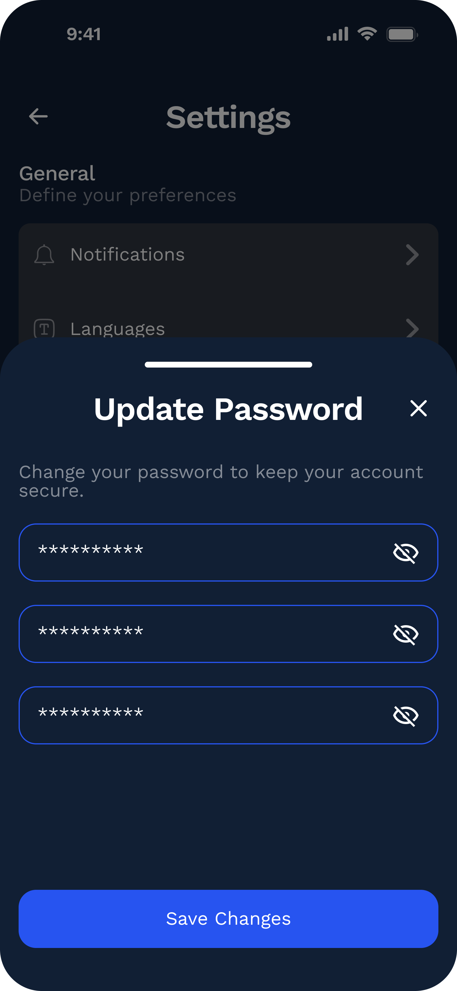 Update Password Fill Modal